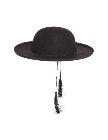 Cappello da prete nero in feltro con fiocchi laterali per costume ecclesiastico