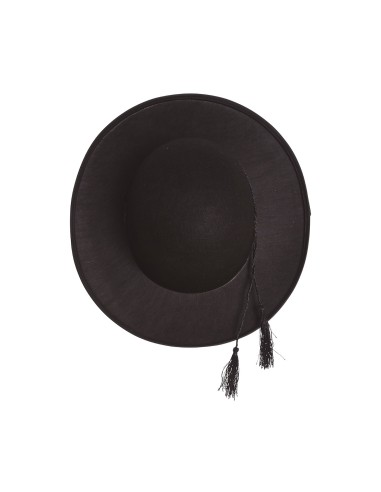 Cappello da prete nero in feltro con fiocchi laterali per costume ecclesiastico