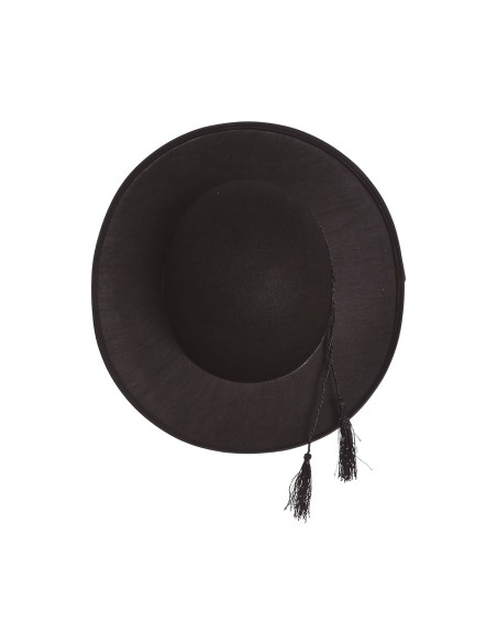 Cappello da prete nero in feltro con fiocchi laterali per costume ecclesiastico