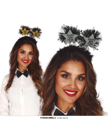 Cerchietto Happy New Year oro argento con stelle per festa Capodanno donna