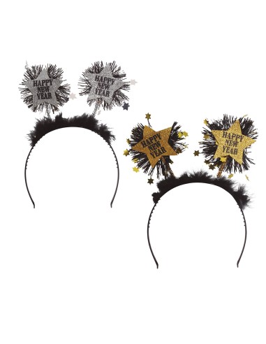 Cerchietto Happy New Year oro argento con stelle per festa Capodanno donna