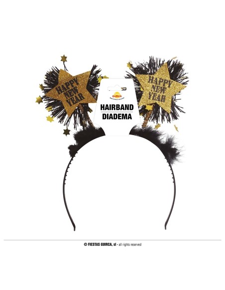 Cerchietto Happy New Year oro argento con stelle per festa Capodanno donna