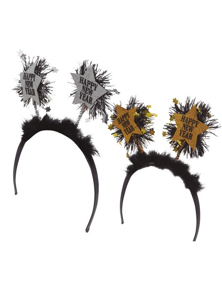 Cerchietto Happy New Year oro argento con stelle per festa Capodanno donna