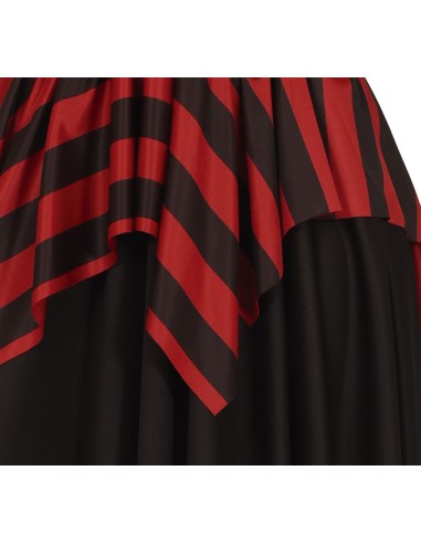 Costume pirata donna con corsetto marrone, gonna rossa nera e bandana per feste in maschera