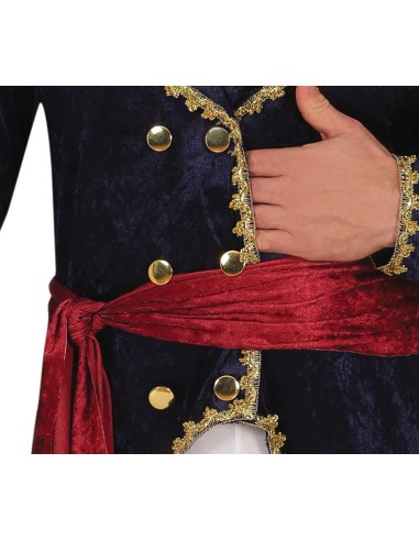 Costume Napoleone Bonaparte blu con giacca militare, pantaloni bianchi e cappello bicorno per feste storiche