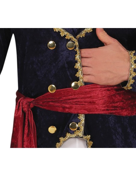 Costume Napoleone Bonaparte blu con giacca militare, pantaloni bianchi e cappello bicorno per feste storiche