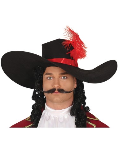 Costume da capitano corsaro rosso con cappello piumato, giacca elegante e pantaloni per uomo