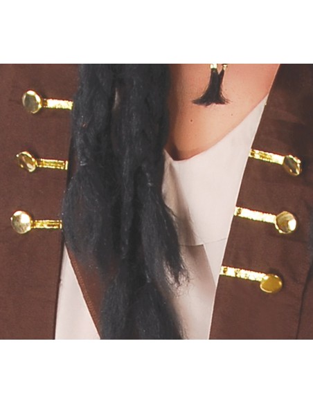 Costume uomo capitano pirata caraibico con giacca marrone, cappello e dettagli dorati per feste a tema