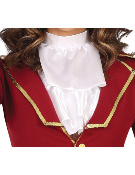 Costume da capitana pirata donna rosso con giacca, cappello con piuma e cintura nera per feste a tema