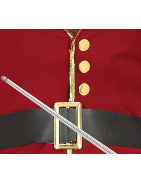 Costume da capitana pirata donna rosso con giacca, cappello con piuma e cintura nera per feste a tema