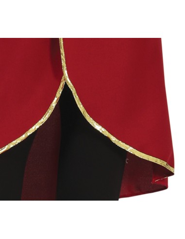 Costume da capitana pirata donna rosso con giacca, cappello con piuma e cintura nera per feste a tema