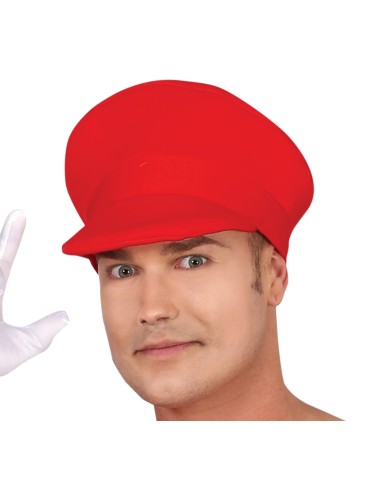 Costume uomo idraulico videogames con salopette blu, maglia rossa e cappello rosso stile Super Mario