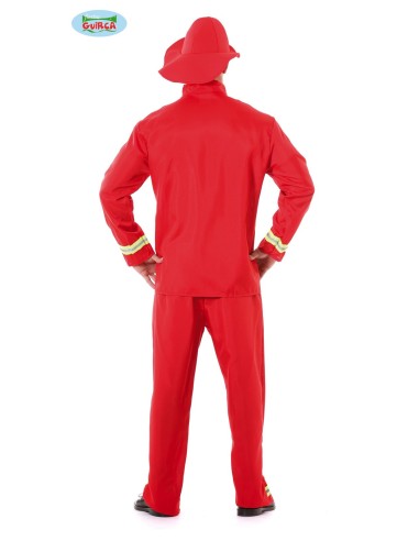 Costume da pompiere rosso con bretelle gialle e cappello per uomo carnevale