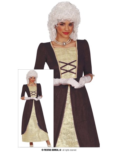Costume Madame barocco marrone e crema con corpetto e gonna lunga per donna