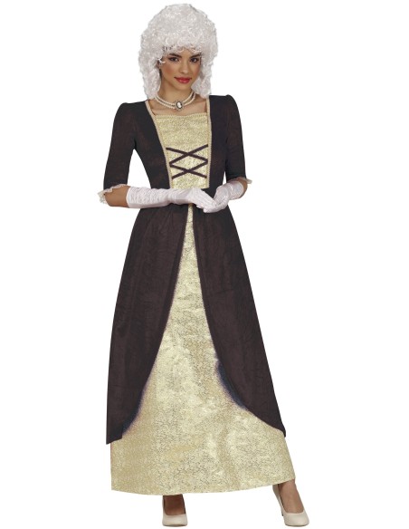 Costume Madame barocco marrone e crema con corpetto e gonna lunga per donna