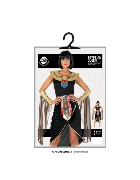 Costume regina egizia nero con dettagli dorati collare rigido e cintura decorativa per donna