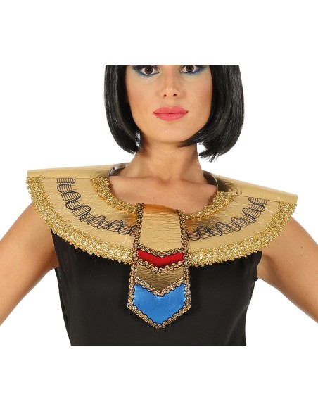 Costume regina egizia nero con dettagli dorati collare rigido e cintura decorativa per donna