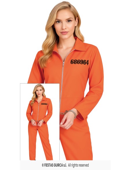 Costume detenuta arancione con tuta zip e numero 686964 per feste Halloween donna