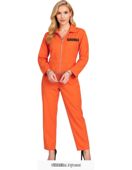 Costume detenuta arancione con tuta zip e numero 686964 per feste Halloween donna