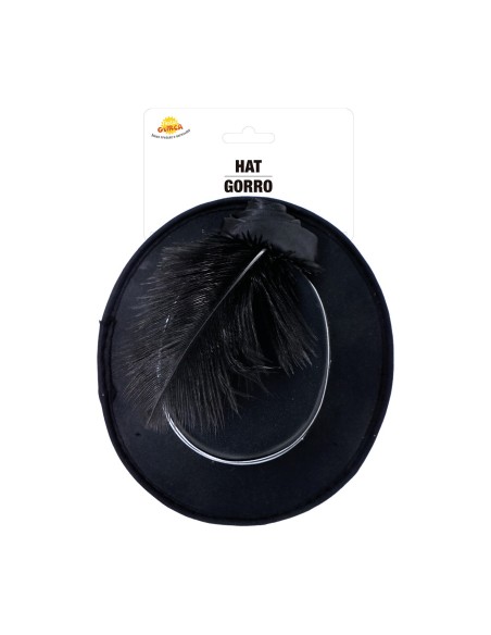 Mini cilindro nero con fiore decorativo e piume nere per costumi eleganti e feste a tema