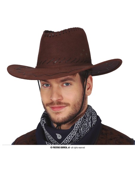 Cappello cowboy marrone scuro con falda larga per costume western uomo