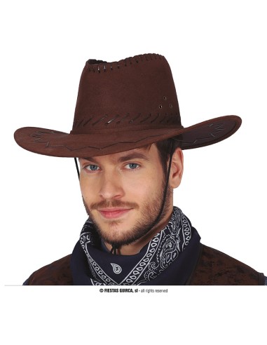 Cappello cowboy marrone scuro con falda larga per costume western uomo