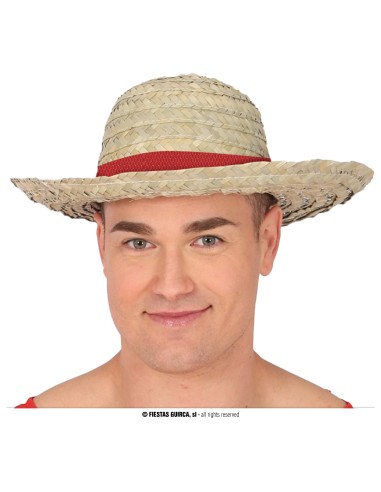 Cappello in paglia con nastro rosso indossato da uomo per costumi a tema rurale e western