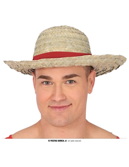 Cappello in paglia con nastro rosso indossato da uomo per costumi a tema rurale e western