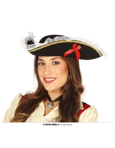 CAPPELLO PIRATESSA CON FINITURE IN PIZZO FELTRO