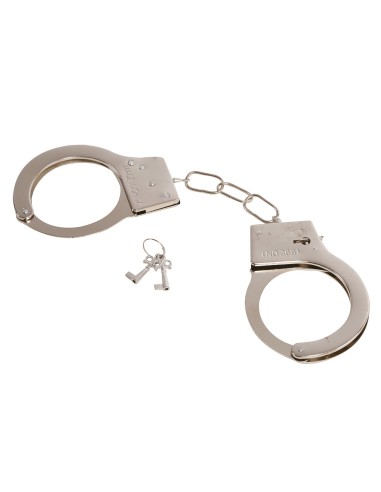 Manette metalliche argentate con chiavi e catenella per accessori costume poliziotto carcerato