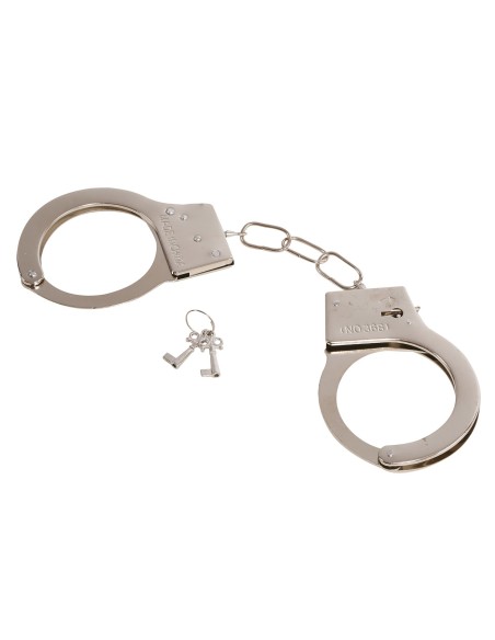 Manette metalliche argentate con chiavi e catenella per accessori costume poliziotto carcerato