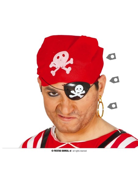 Set pirata con bandana rossa teschio e benda nera per occhio accessori costume