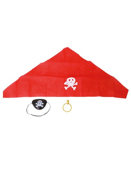 Set pirata con bandana rossa teschio e benda nera per occhio accessori costume