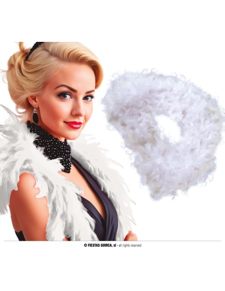 Boa di piume bianche 40gr indossato da modella per costume vintage anni 20 Charleston teatro