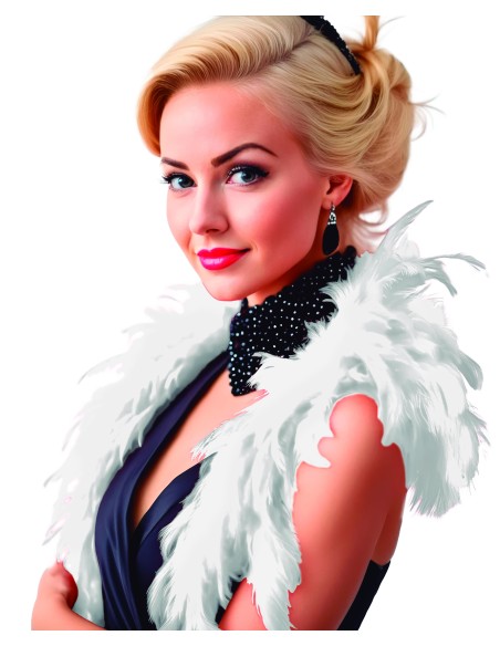 Boa di piume bianche 40gr indossato da modella per costume vintage anni 20 Charleston teatro