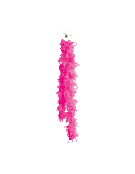 Boa di piume fucsia indossato da donna bionda per costume di Carnevale o spettacolo teatrale