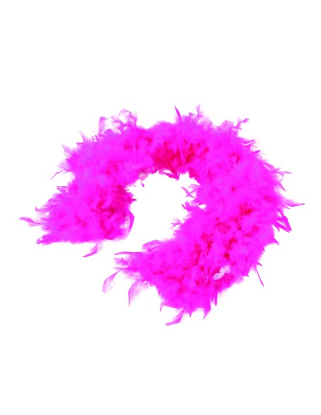 Boa di piume fucsia indossato da donna bionda per costume di Carnevale o spettacolo teatrale