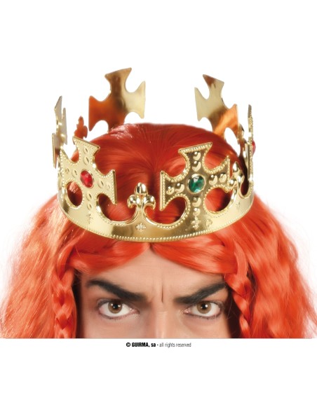 Corona dorata da re con decorazioni ornamentali elaborate per costumi e travestimenti regali