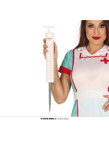 Siringa gigante da 58 cm bianca con scala graduata per costumi medici Halloween
