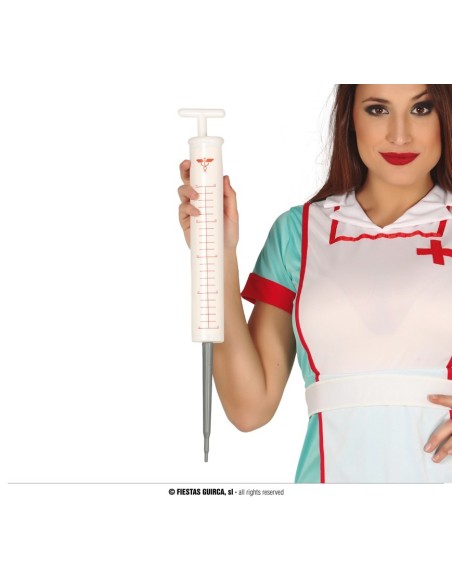 Siringa gigante da 58 cm bianca con scala graduata per costumi medici Halloween