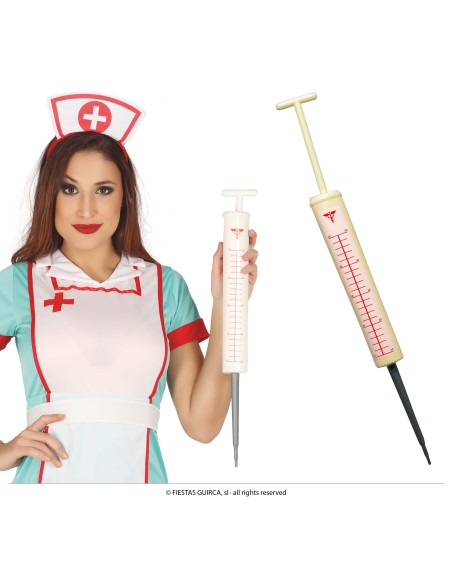 Siringa gigante da 58 cm bianca con scala graduata per costumi medici Halloween