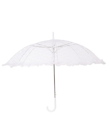 Ombrellino bianco in pizzo per costume d'epoca vittoriano con donna in abito storico blu e parrucca bianca