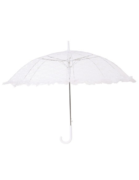 Ombrellino bianco in pizzo per costume d'epoca vittoriano con donna in abito storico blu e parrucca bianca