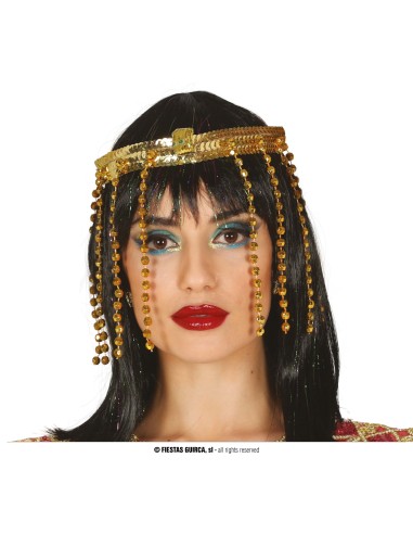 Diadema dorato Cleopatra con pendenti e decorazioni egiziane per costume da regina egizia