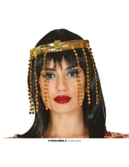 Diadema dorato Cleopatra con pendenti e decorazioni egiziane per costume da regina egizia