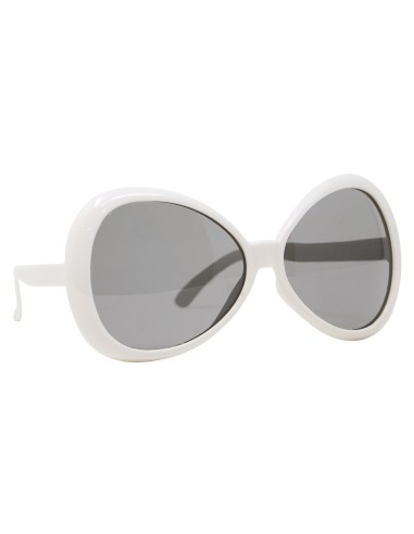 Occhiali da sole bianchi anni 70 con lenti scure per costumi vintage retrò
