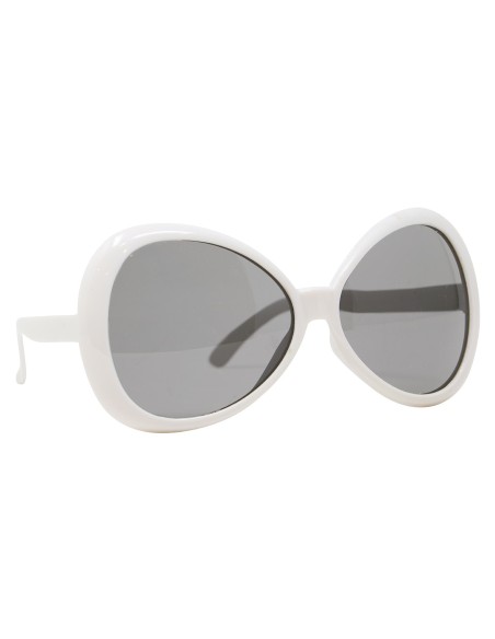 Occhiali da sole bianchi anni 70 con lenti scure per costumi vintage retrò