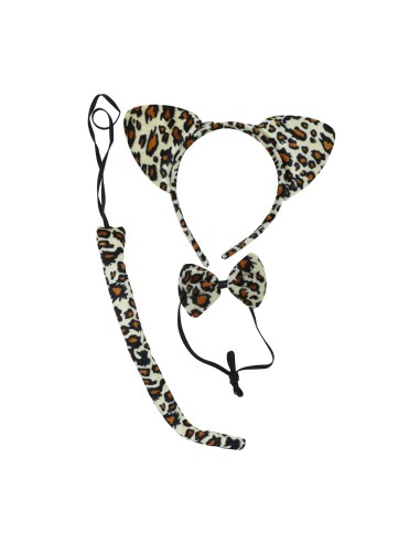Costume leopardo donna con body nero, orecchie leopardate e coda per Halloween e feste a tema