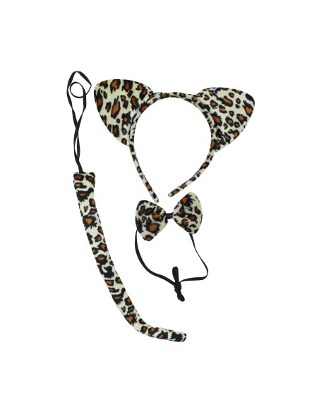 Costume leopardo donna con body nero, orecchie leopardate e coda per Halloween e feste a tema