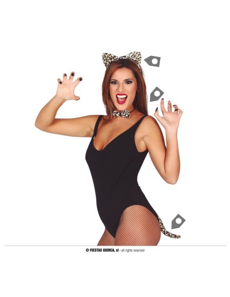 Costume leopardo donna con body nero, orecchie leopardate e coda per Halloween e feste a tema